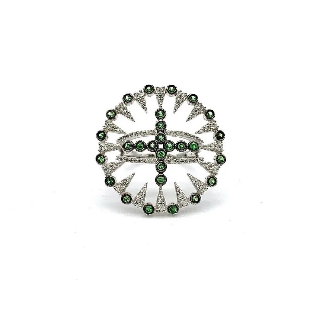 Rarities Sterling Silver 1.33Ctw Tsavorite & White Zircon Open Ring